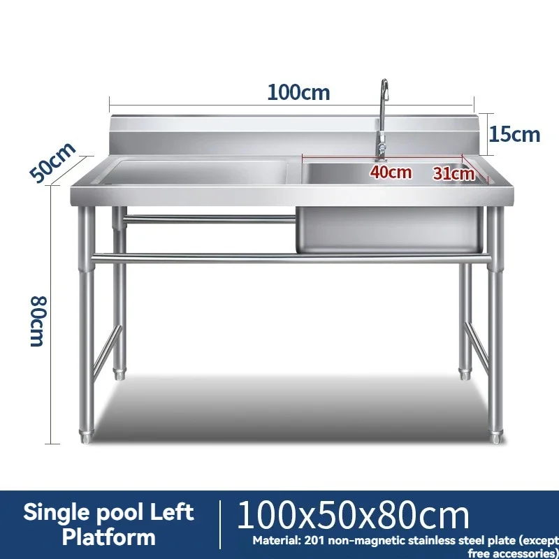 Commercial Stainless Steel Sink with Bracket Kitchen Single and Double Sink Dish Washing Basin with Platform Dining Hall