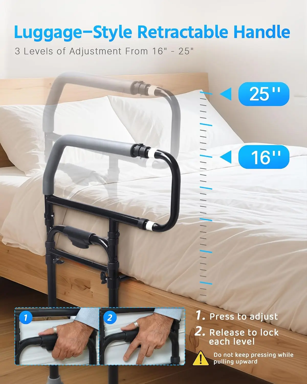 Bed Rail for Elderly Adults Safety – Adjustable Bed Assist Rail for Seniors, Post Surgery Recovery & Fall Prevention, Fits Thick Mattresses, Retractable Height Adjustment, Supports Up to 300 lbs