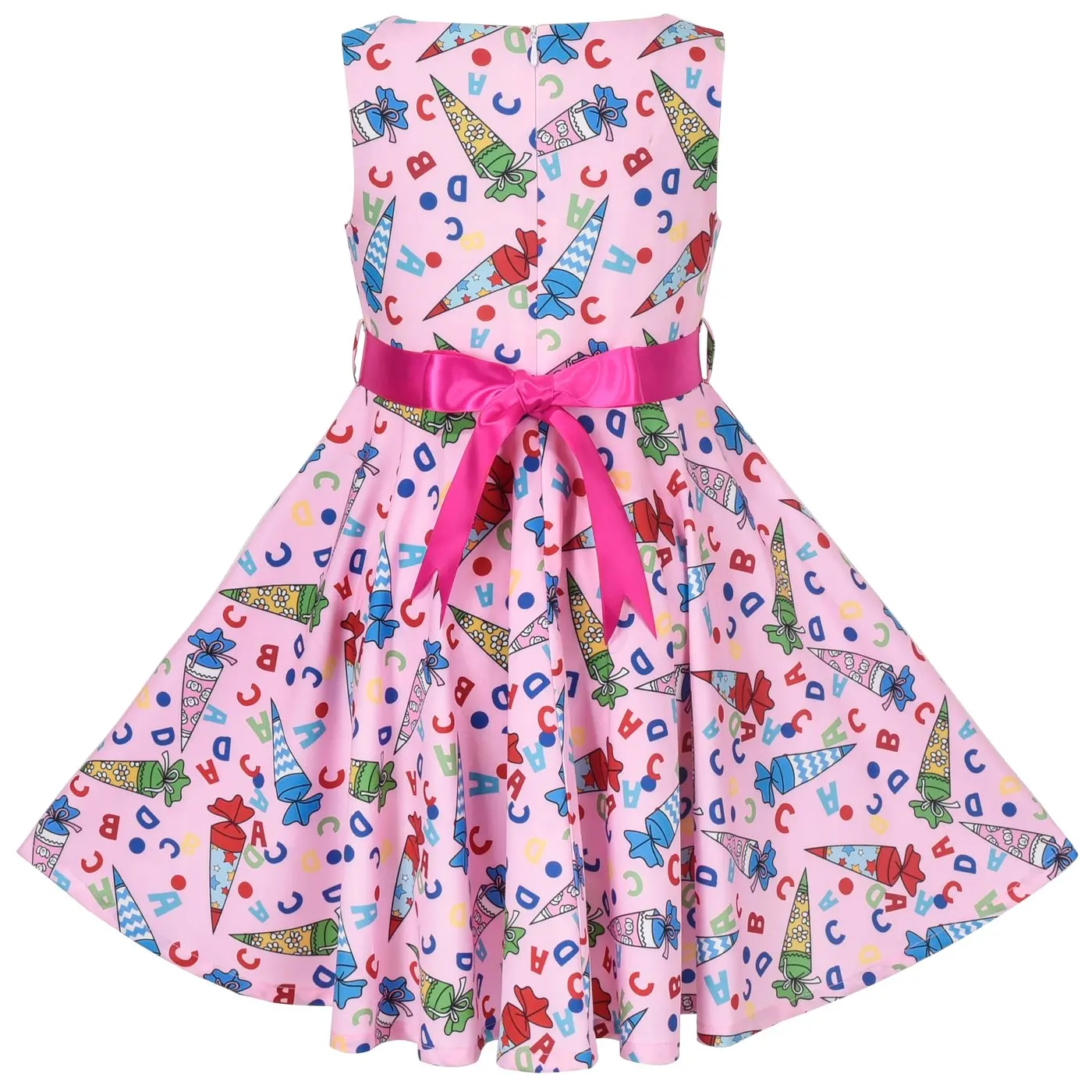 Girls Dress Back School Gift Letter School Cone Ribbon Bow Sleeveless