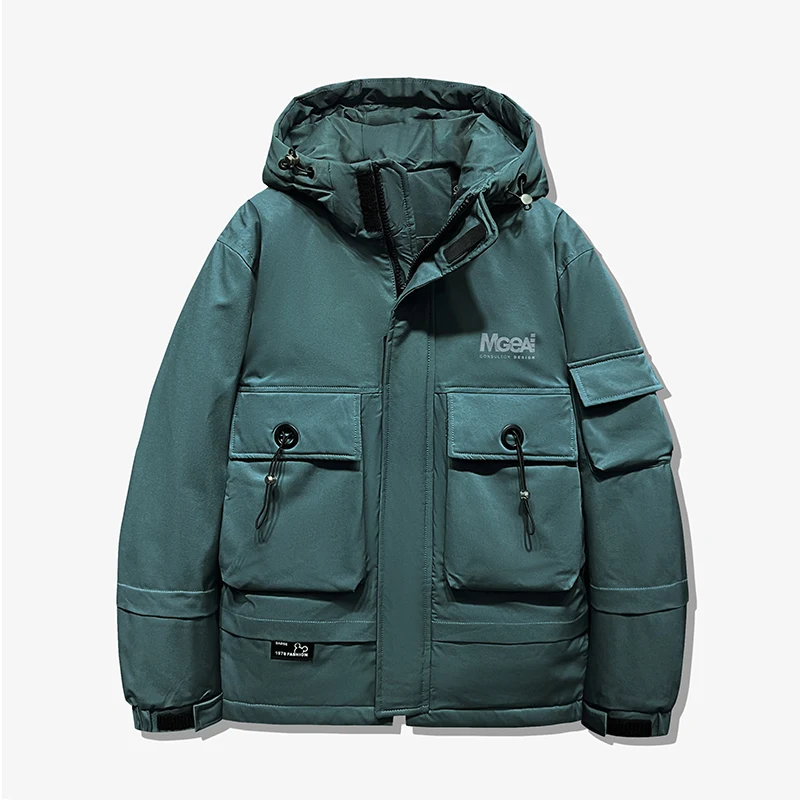 

Мужская пуховая куртка 2025: Стильная зимняя рабочая одежда, белая, модная, премиум-класса, с длинными рукавами, на молнии