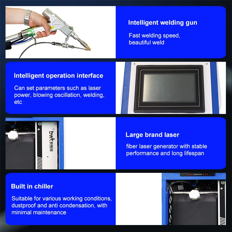 Saldatore di raffreddamento ad aria 1000W 1500W 2000W 4 in 1 Saldatrice a fibra per pulizia saldatura a taglio forte per metallo