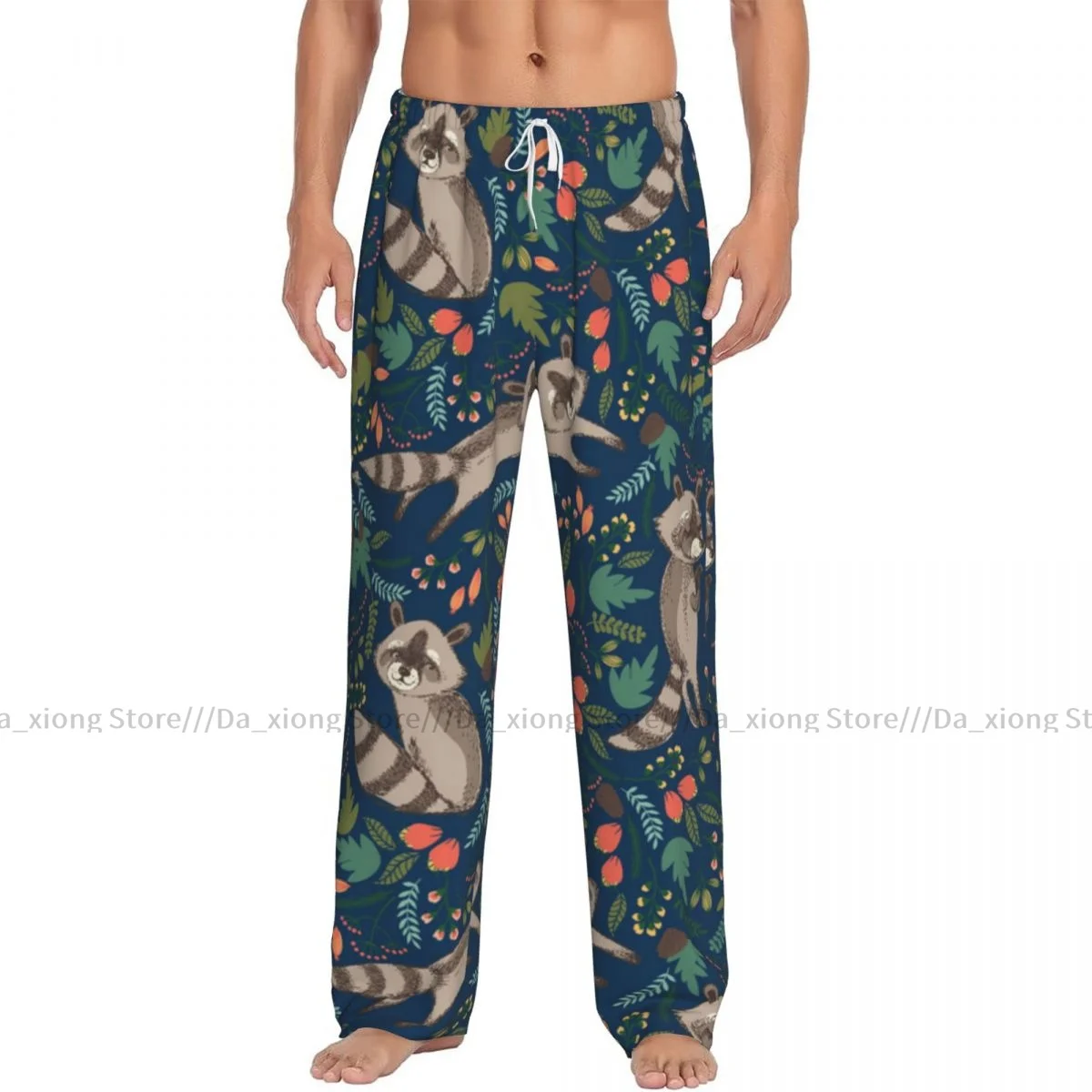 Men's Sleepwear Loose Sleep Pants Pajamas Tropical Cute Raccoon Long Lounge Bottoms Casual Homewear