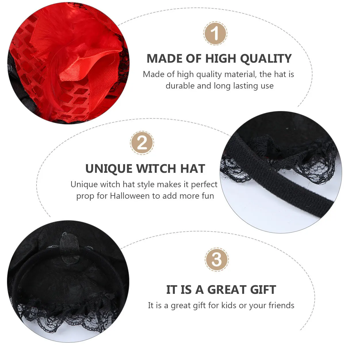 قبعة ساحرة للهالوين الحمراء، عصابة رأس للحفلات التنكرية، لوازم الأداء، متينة تدوم طويلاً، هدية ممتعة للأطفال والأصدقاء