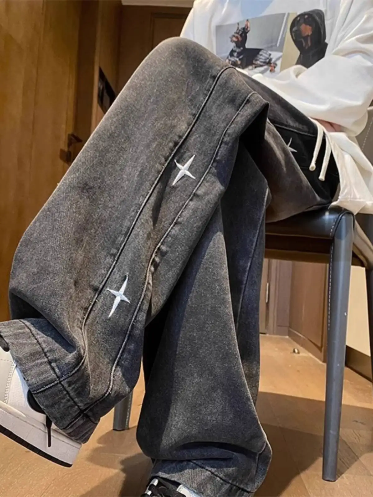 Men's Jeans Plus Size 8XL Up Vintage Denim Pants Retro Loose Straight Leg Style INS Wide Leg Floor Length Pants