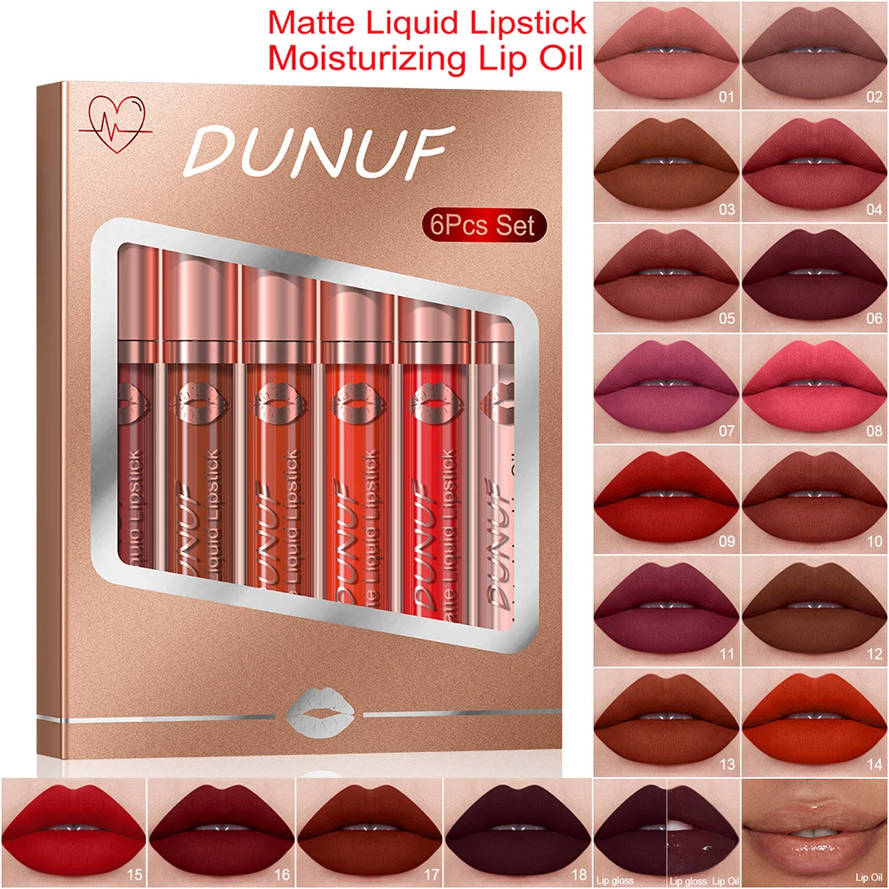 

6 Colors Velvet Matte Lip Glaze Gift Set Waterproof Long Lasting Non-Stick Lipstick