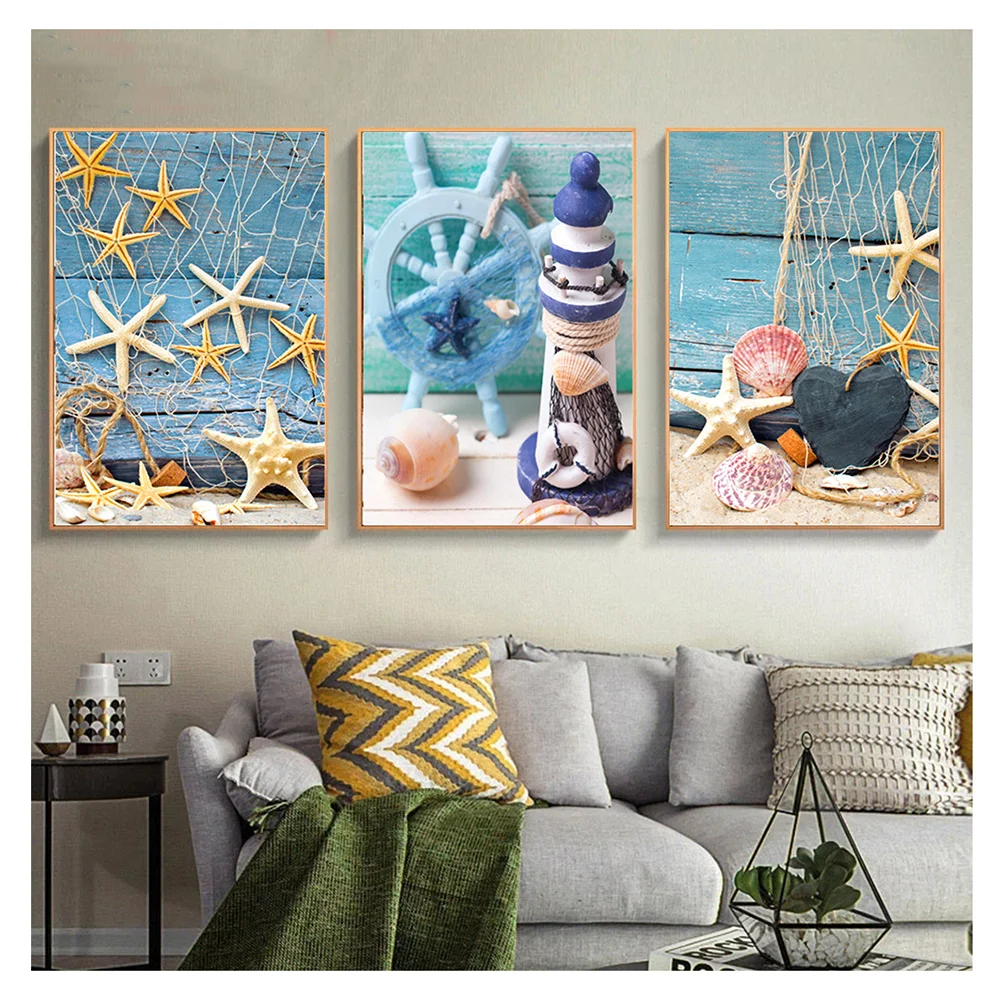 

KAMY YI 5D Diy Customized Diamond Painting Cross Stitch Ship starfish hand stuck diamond bedroom decorati Square Round Diamond