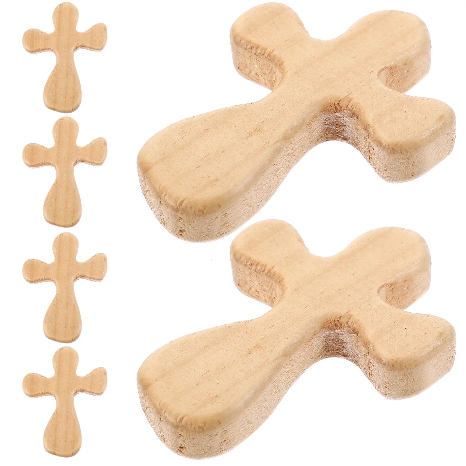 6Pcs Wooden Cross Decorations Small Round Edge Handheld Cross Ornaments for Church Tabletop Desk Craft Decor Holding Crosses