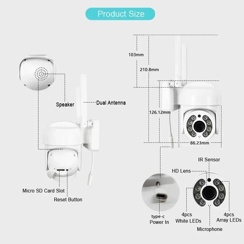 Cámara de vigilancia inalámbrica a prueba de agua, videocámara de seguridad ia CCTV para exteriores, Audio nocturno, seguimiento automático a todo Color, WIFI