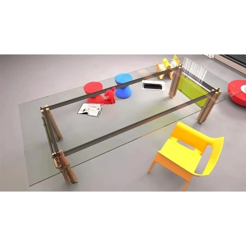 Light luxury creative home bedroom study aluminum profile work desk coffee table tempered glass table desk