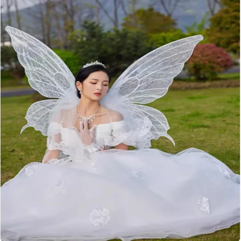 Wedding Photo Booth Props Bridal Shower Moving Butterfly Wings White Angel Fairy Wings For Birthday Party Christmas