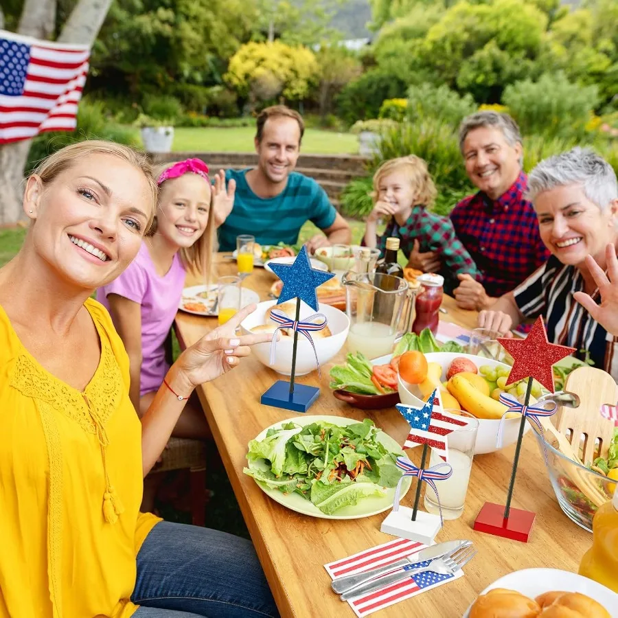 3 PCS Dekorasi Meja 4 Juli Set Bintang Kayu Dekorasi Nampan Bertingkat Hari Buruh Hari Veteran Hari Peringatan Dekorasi Meja Merah Putih