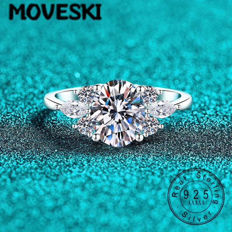 Premium 925 Sterling Silver 2CT Moissanite Engagement Ring | Three-Stone with Marquise Accents | Hypoallergenic Fine Jewelry