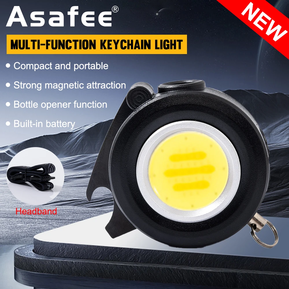 Asafee H12-1 Mini Keychain Work Light Strong Magnet Tail Lantern Small Flashlight Power Torch Bottle Opener For Camping Repair