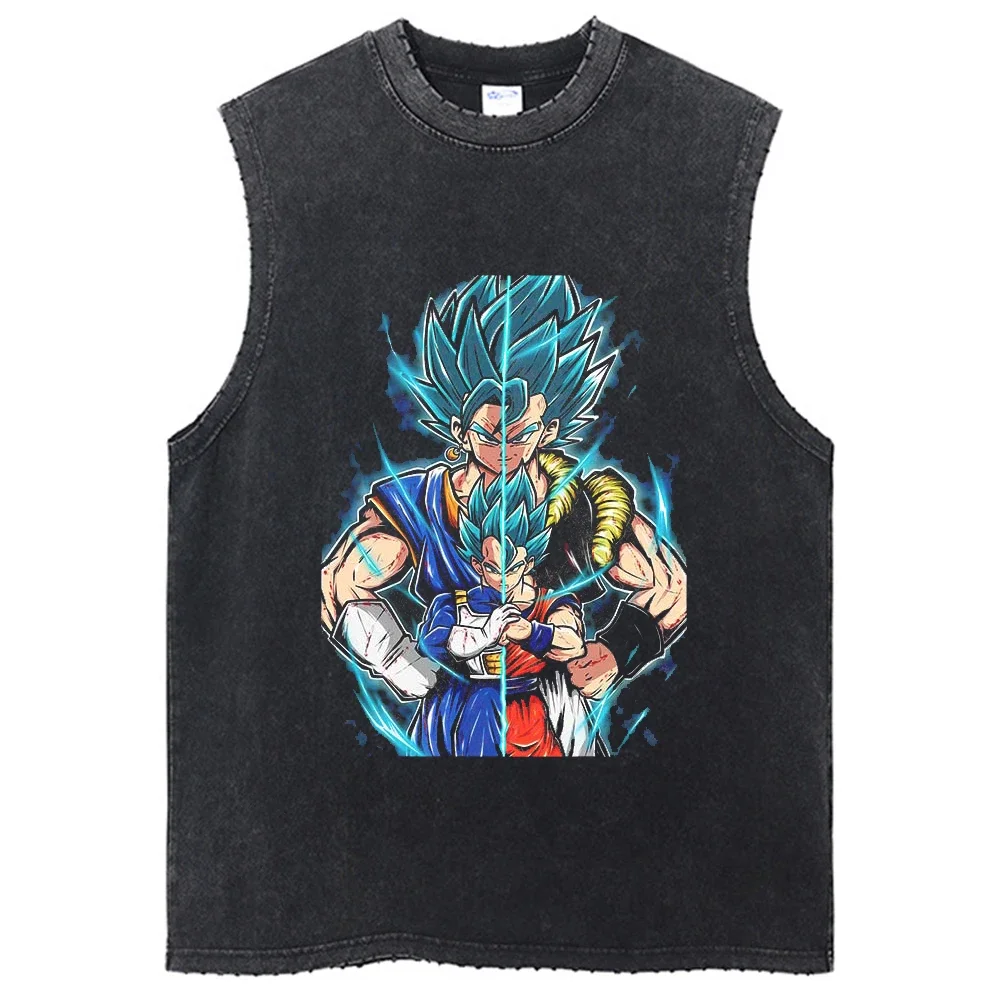 

Men's Washed Tank Tops Dragon Ball Printed anime Vest Y2k Women's Cotton Vintage Casual Gym Sleeveless Shirts Steetwear Summer