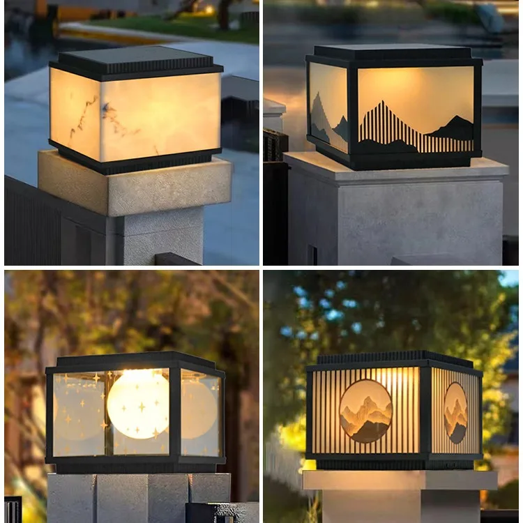 

Solar column lamp Modern simple gate pillar lamp Outdoor garden Chinese villa wall garden pillar