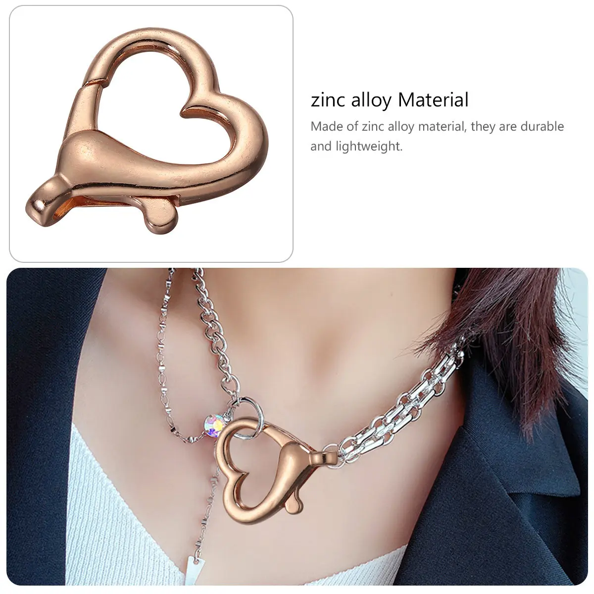 

10 шт. застежек-карабинов из цинкового сплава ручной работы с пятью металлическими звеньями, дизайн «Сердце», большие, для ключей, сумок, чемоданов, аксессуары для рукоделия