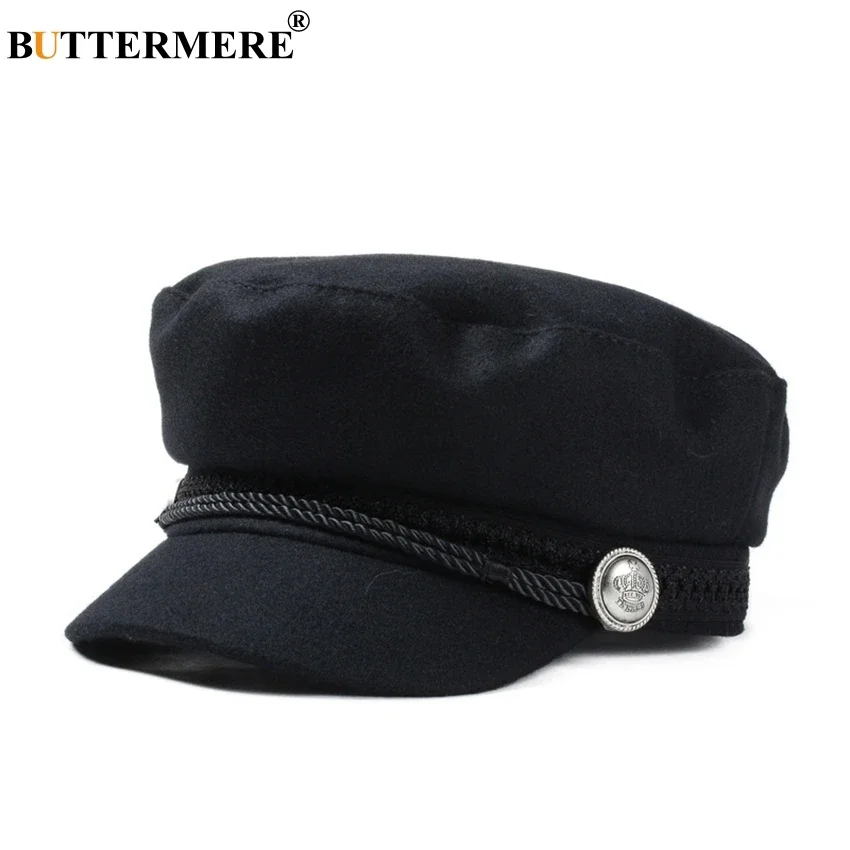 

BUTTERMERE Hat Female Black Wool Baker Boy Cap Flat Women Elegant Ladies French Painter Cap Spring Classic Newsboy Caps