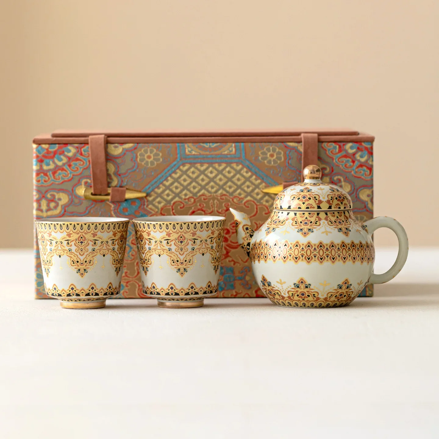 Multicolor Teapot Ceramic Tea Kettle Single Pot Dunhuang Flower Unique Impression Household Chinese Kung Fu Tea Set with Filter