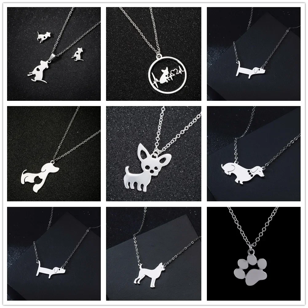 Stainless Steel Cute Dog Necklaces For Women Men Pet Animal Chihuahua Dachshund Necklace Pendant Jewelry Female Male Neck Chain