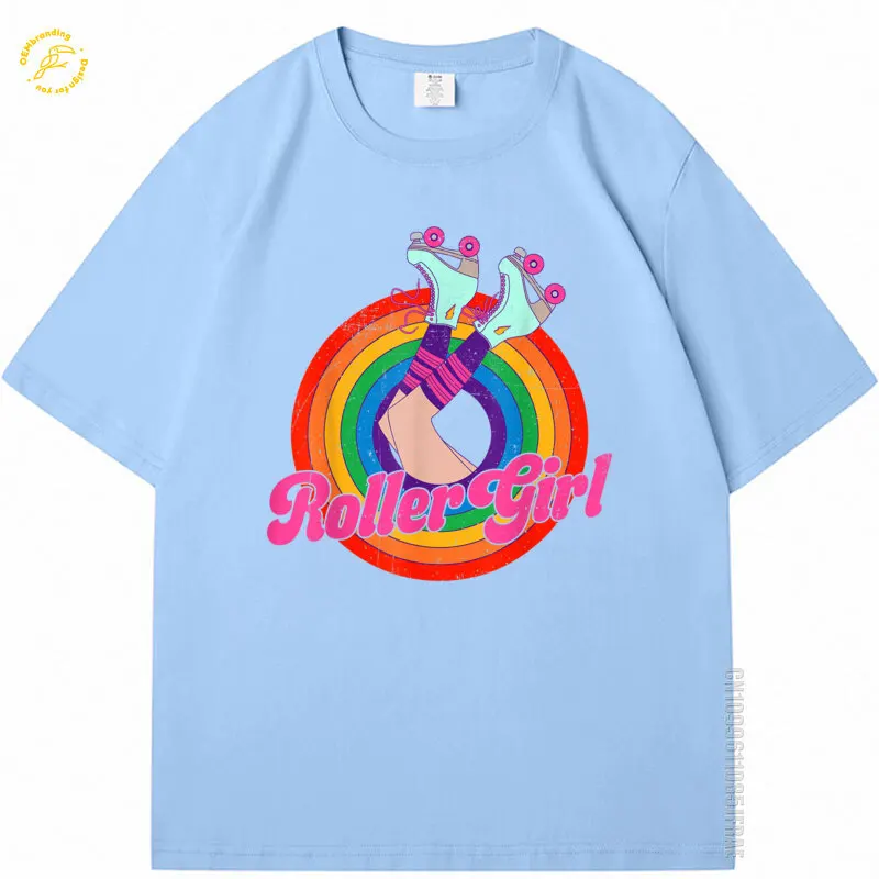 

Roller Girl Skating Retro Vintage 70S 80S Skates Oversized T-Shirt Cotton Clothing Y2K Clothes Man Big Short Sleeve T Shirt