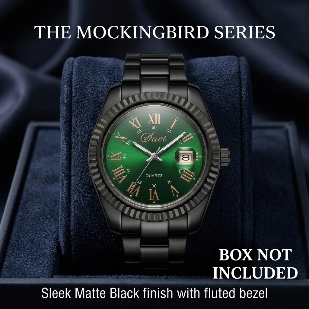 Men's Quartz Round Watch, Wide Block Styling Strap, Vintage Business Style
