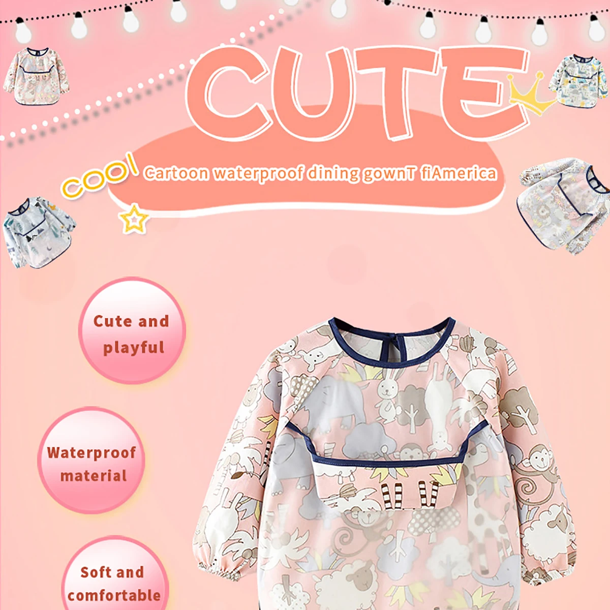 Baby apron baby bib protective clothing children's overalls cotton long sleeve reverse dress waterproof baby eating clothes