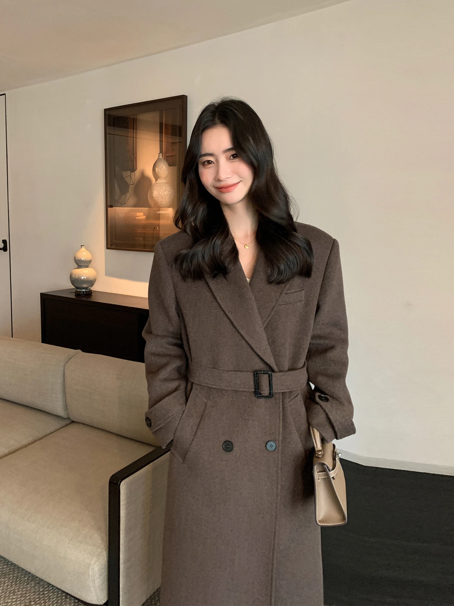 

Pusumede Long Woolen Coat for Women Winter 2025 Korean Sle Loose High Quali Woolen Coat Ele Busin Lady Sle
