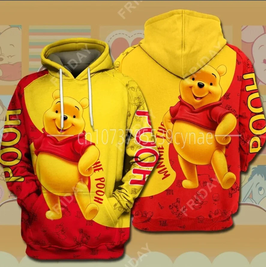 2023 Yellow Pooh Winnie The Pooh Disney Cartoon Graphic Outfits Clothing Men Women Kids 3D All Over Print Zipper Hoodie