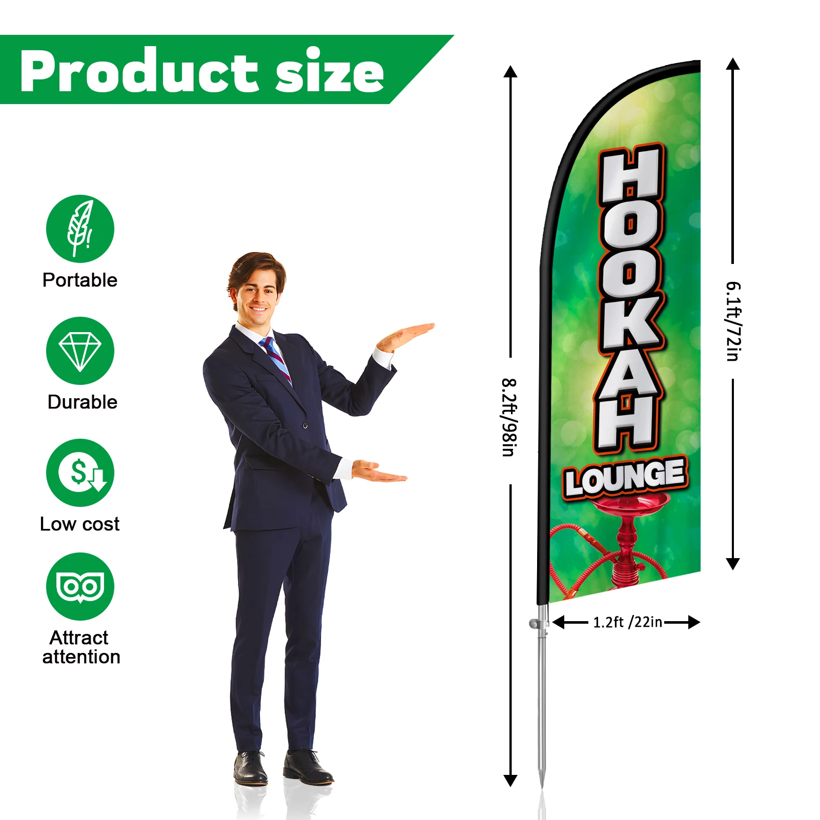 FSFLAG-The Hookah Feather Flag with Aluminum Flagpole, Advertising Outdoor Banner Decoration for Business, 280cm,1Pc