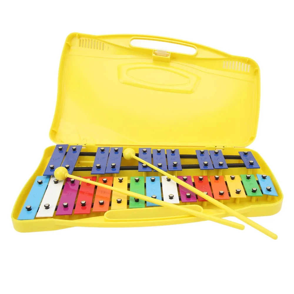 Durable 25 Notes Musical Xylophone ABS+Metal Yellow Aluminum Keys Xylophone Metal Keys Xylophone For Music Lover