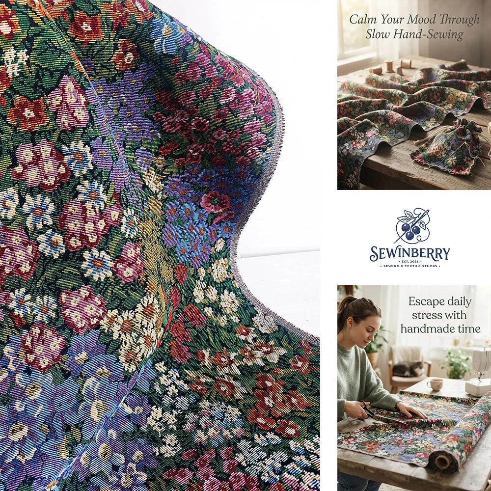 Vintage Floral Tapestry Woven Fabric Stress-Relief DIY Sewing Material For Cushion Bag Home Decor Handmade Craft Project