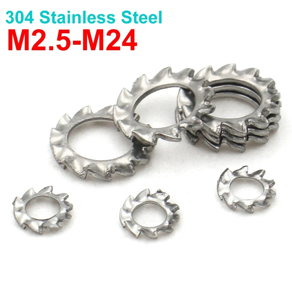 5/10/50pcs M2.5 M3 M4 M5 M6 M8 M10 M12 M14 -M24 304 Stainless Steel Shakeproof Star Gasket External Toothed Serrated Lock Washer