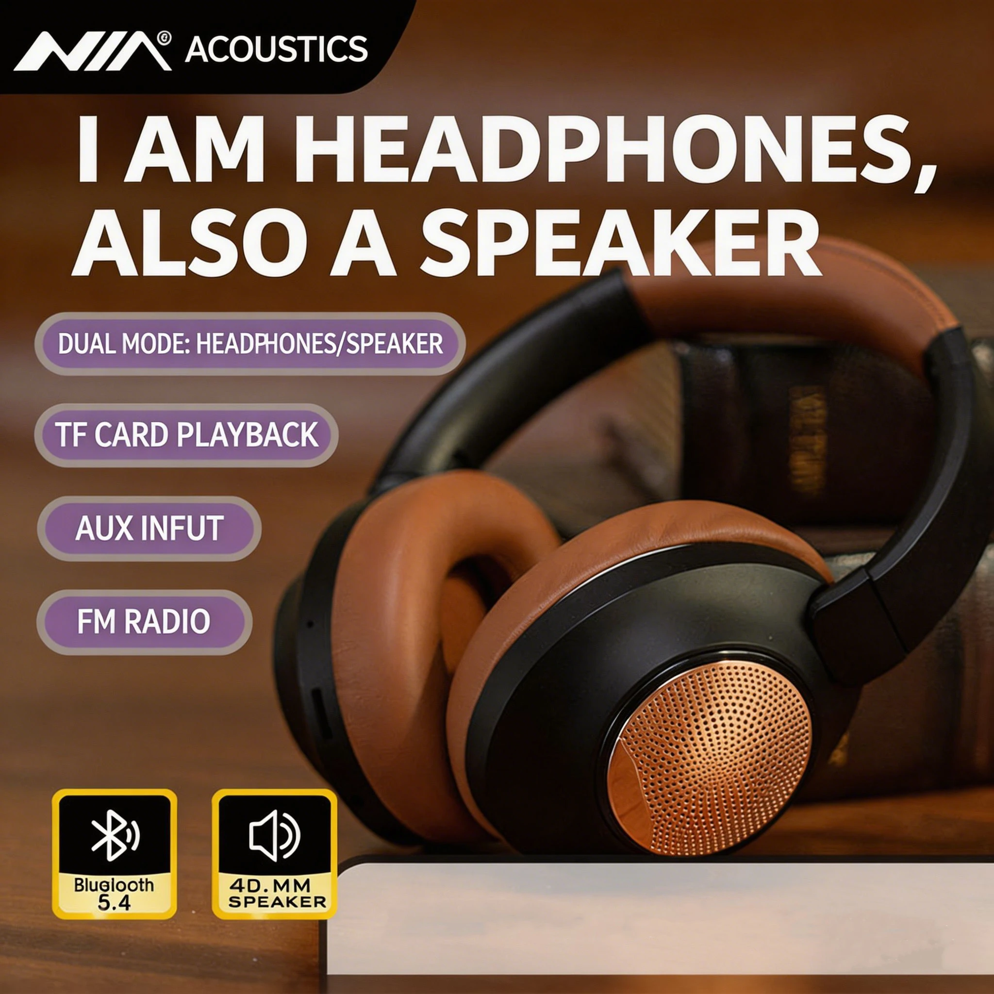 

1pc 2-In-1 Over-Ear Wireless Bluetooth Headphones & Speaker, Suitable For All Kinds Of Games And Music, Lightweight And Portable