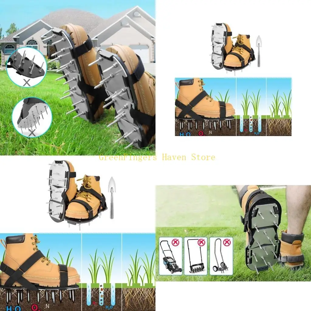 F68D Lawn Aerator Shoes Antislip Aerator Sandals With Steel Spikes And Digging Tool For Soil Improvement