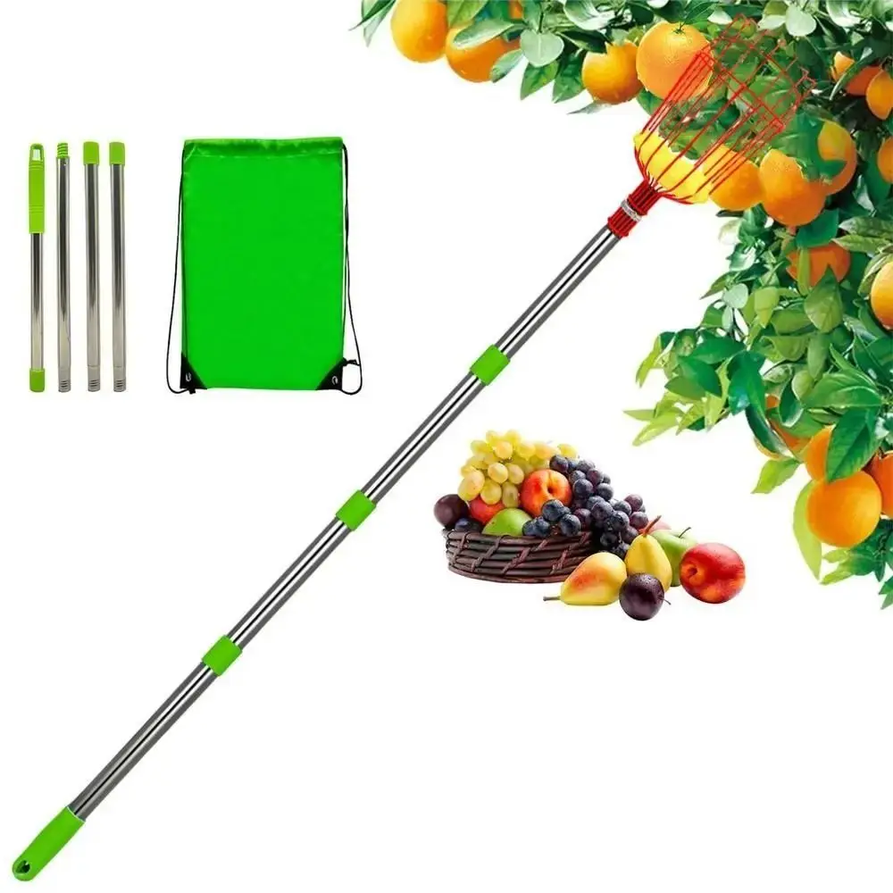 Convenient with Basket Fruit Picker Pole Labor-saving High-altitude Fruit Collector Detachable Metal Fruit Catcher Farm