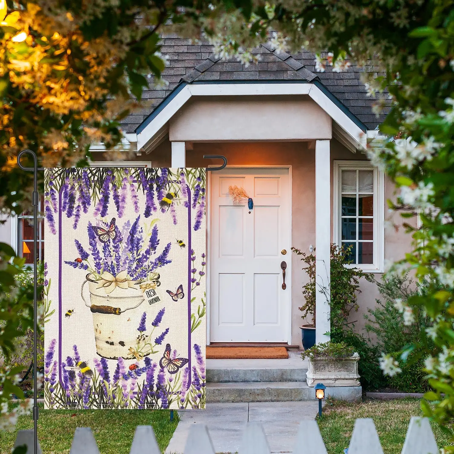 Spring Lavender Garden Flag Double Sided 12×18 Inch,Small Vertical Spring Summer Bees Flags for Yard Lawn Porch Lawn H