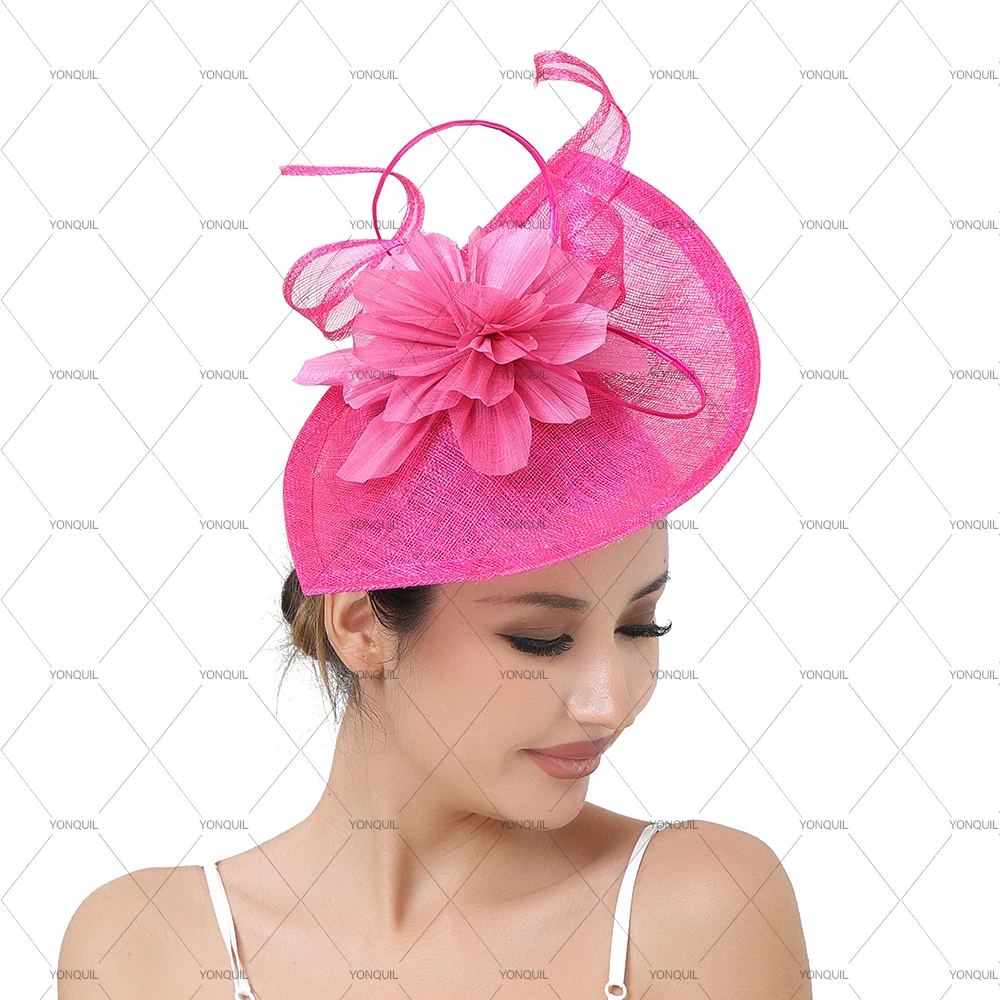 Fancy Sinamay Silk-linen Flower Fascinator Hat for Women Cute Bridal Girls 32*21cm Headwear Hair bands Hair Accessories