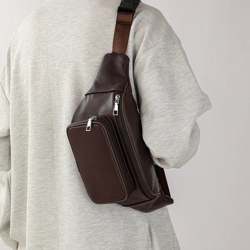 New Men's Chest Bag, Fashionable Genuine Leather, New Unisex Cowhide Single Shoulder Casual Shoulder Bag