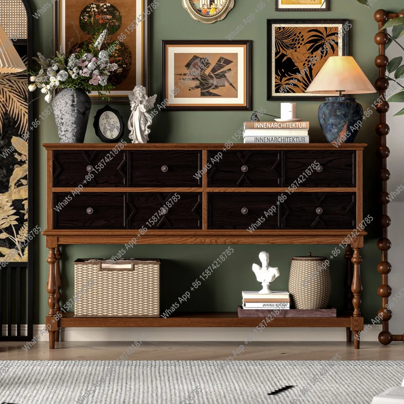 

American retro solid wood dining side cabinet integrated door cabinet living room small apartment storage black walnut cabinet