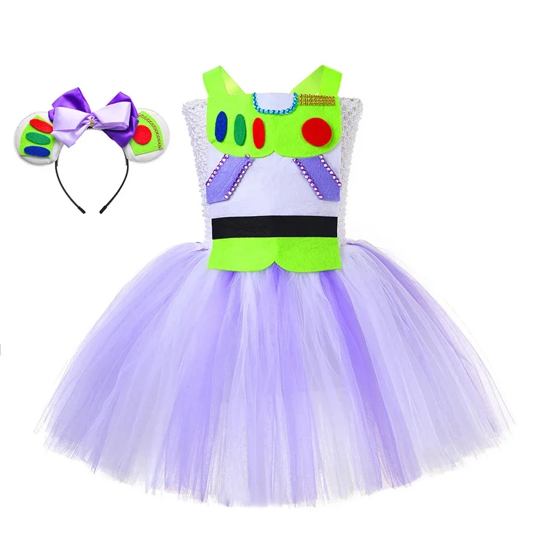 Mädchen-Cosplay-Tüllröcke, Kinder-Trägerkleider mit Netzstoff und Stirnband, Halloween-Party-Performance-Sets, Geburtstagskleid – Detail 4
