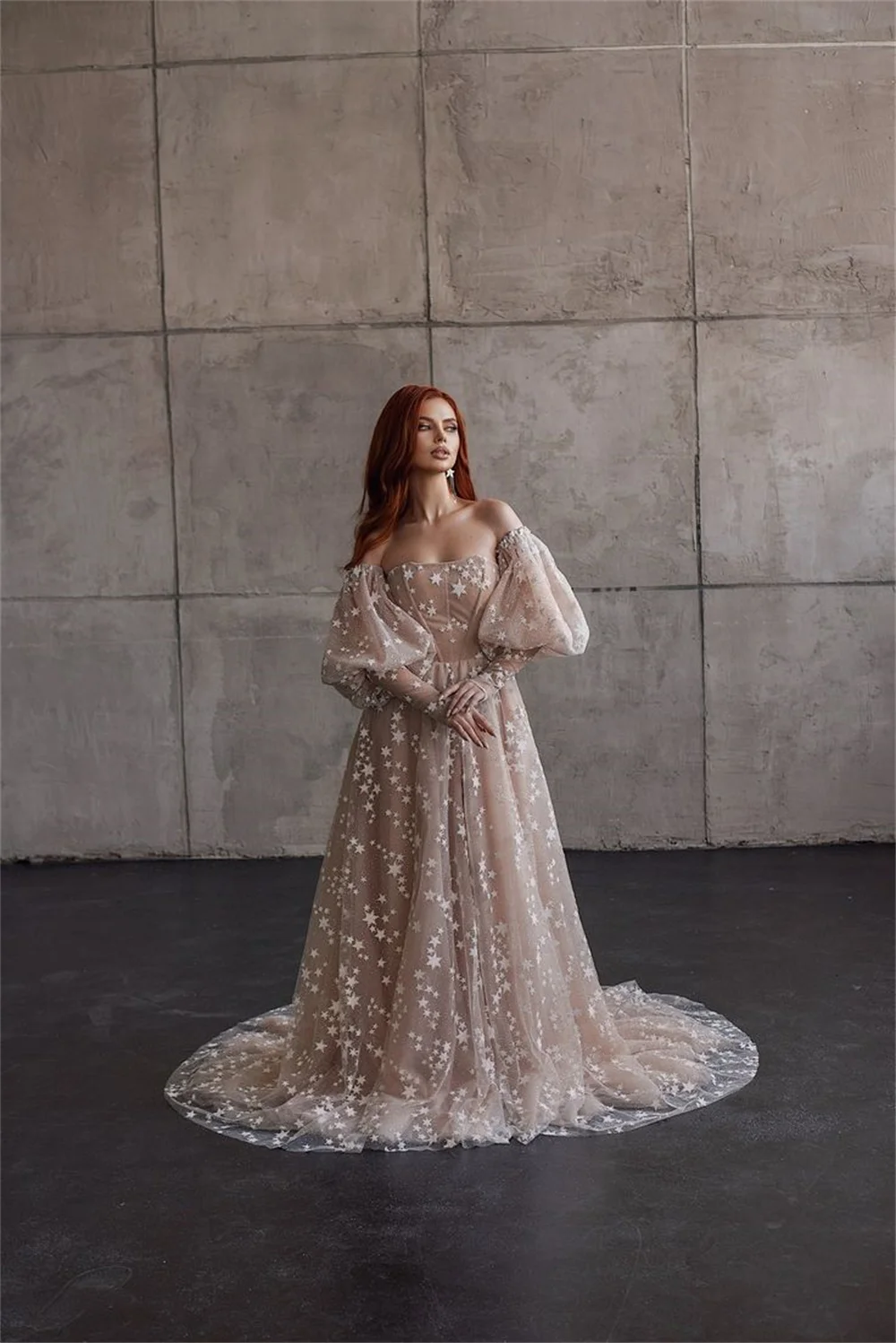 Sansa Mysterious Side Split فساتين السهرة Sexy Off Shoulder Prom Dress Star A-line فساتين سهره فاخره Champagne Vestidos De Noche