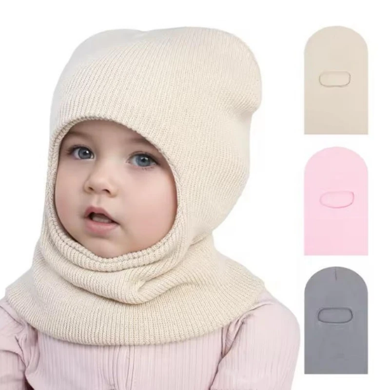 

Зимняя детская шапка-балаклава, теплая вязаная шерстяная шапка-бини, шарф, цельная детская шапка для защиты ушей, шейный платок для малышей, капот, От 1 до 9 лет