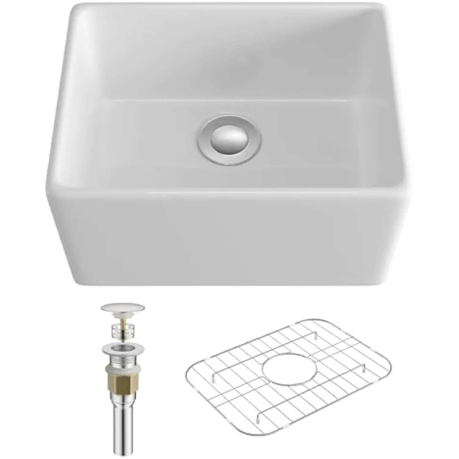 

20 Inch X 15 Inch White Farmhouse Sink, Single Bowl, Apron Front, Ceramic, Polished, Trapezoidal, Farmhouse Apron-Front Instal