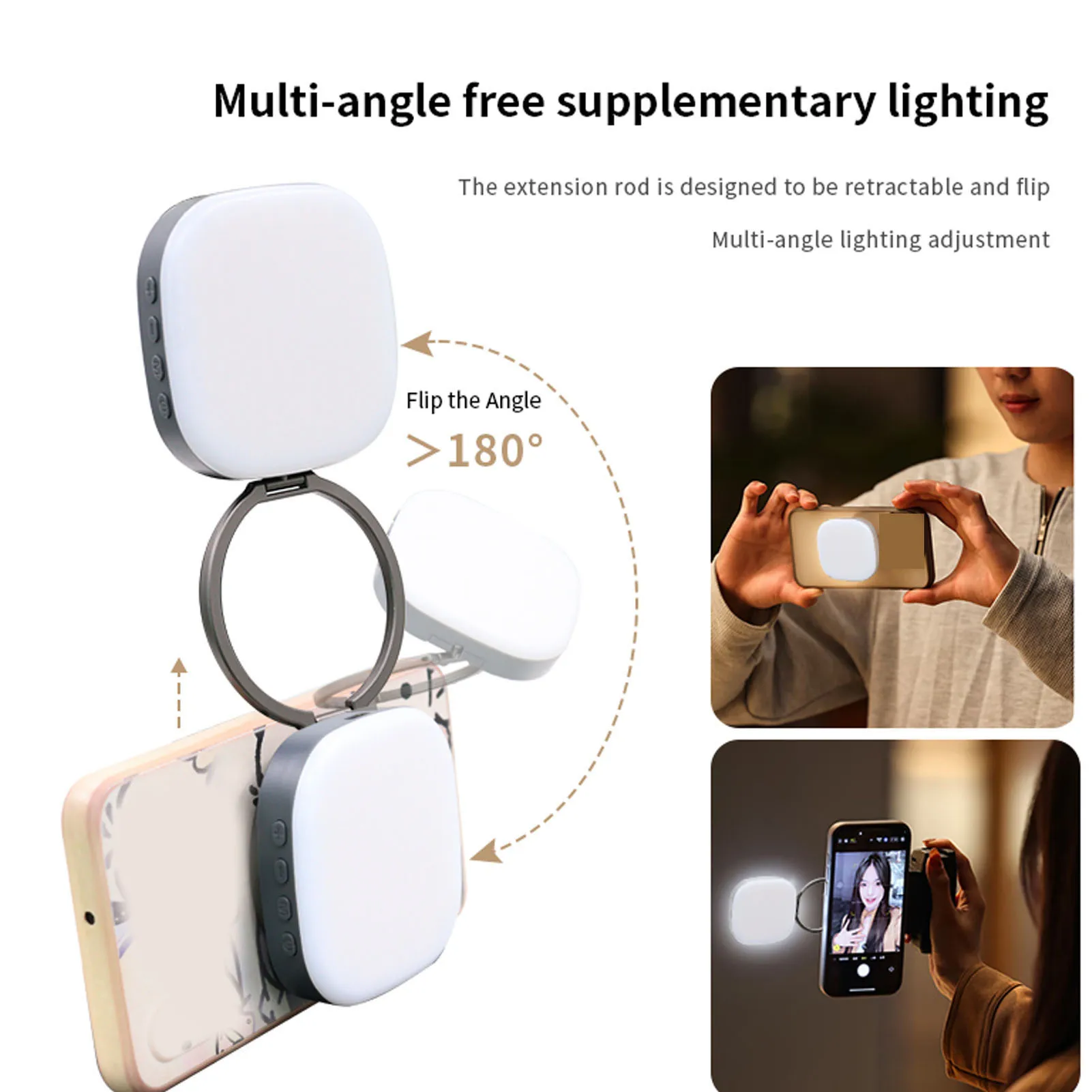 Phone Video Light 3200K To 8500K Phone Light Magnetic Retractable Extension Rod Type C Rechargeable Portable Foldable for Vlog