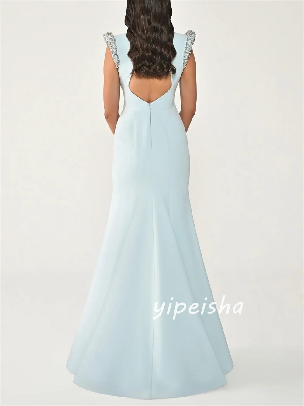 Customized Fashion Sizes Available Jersey Pleat Beading Sequined Mermaid Scoop Neck Floor-Length for Woman Evening Dresses