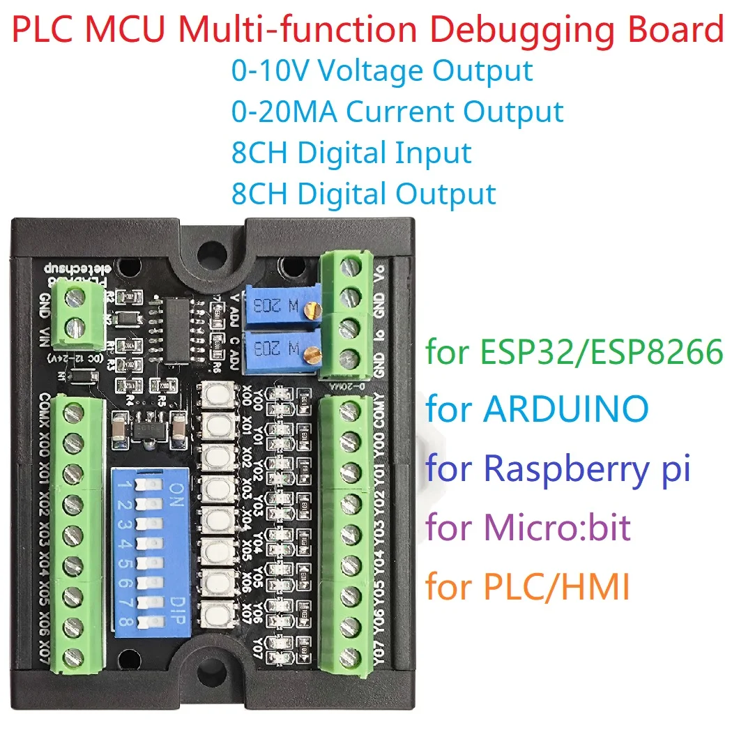 8DI-8DO-1VO-1IO PLC MCU Multi-function Debugging Board NPN PNP DAC ADC Digital Analog Output Module Entry-level Development Tool