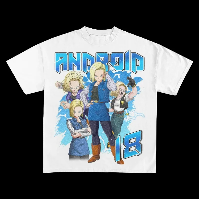 Summer Men's T-shirts Japanese Anime DRAGON BALL Android 18 Graphic Clothing Harajuku Y2K Oversized Pure Cotton Mlae DBZ Tops