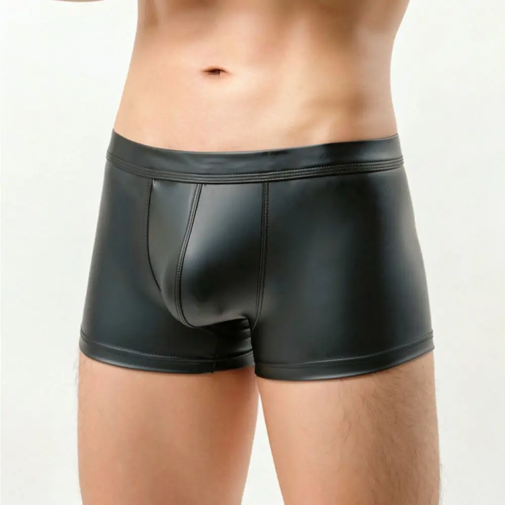 Sexy Mens Wet Look Boxer Briefs Faux Leather Low Waist Underwear Shiny Elastic Soft Trunks Breathable Clubwear For Neiyiiku