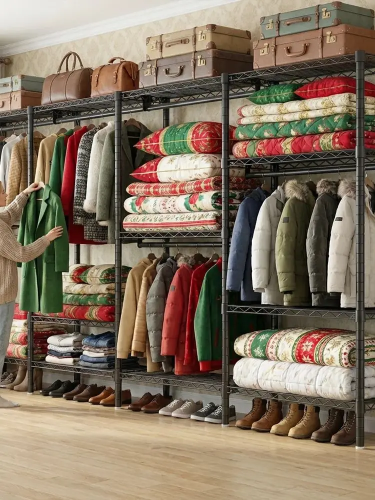 Zware kledingrek voor het hangen van kleding, vrijstaand metalen kledingrek met 11 opberglagen, grote kledingkast organizer - afbeelding 2