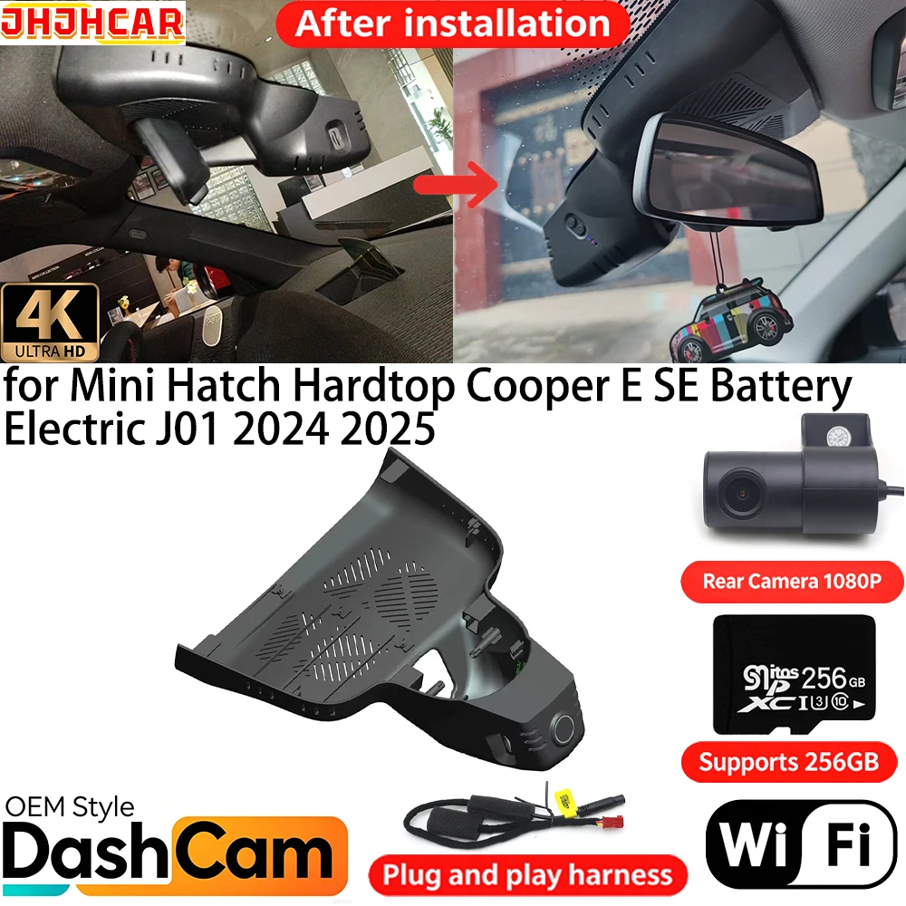 for Mini Hatch Hardtop Cooper E SE Battery Electric J01 2024 2025 Wifi OEM DVR 4K Dash Cam Front Rear Camera Video Recorder